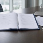 Verbale del collegio sindacale con fascicolo operativo e documenti societari su un tavolo.