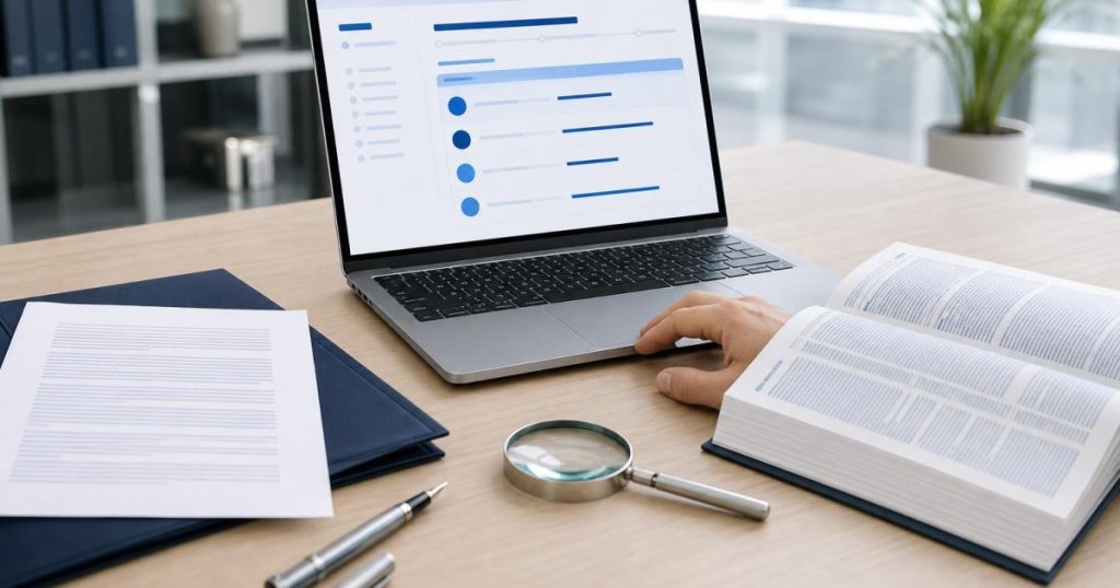 Ricerca dell’iscrizione al Registro su computer con fascicolo di incarico e copia della Gazzetta Ufficiale.